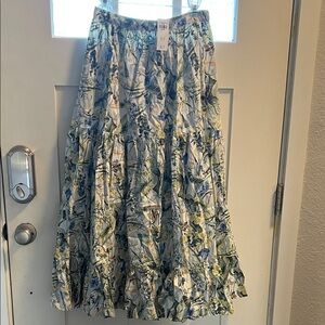 Abercrombie & Fitch Blue and Green Floral A-Line Skirt